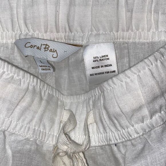Coral Bay Women's White Elastic Waistband Linen Blend Shorts Size Large - Picture 3 of 5